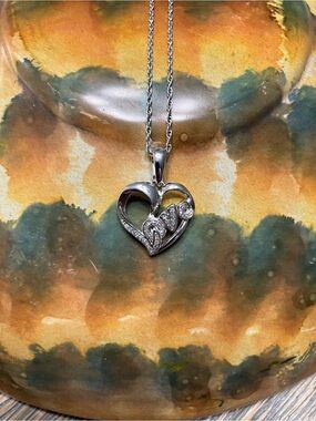 Affinity 1/10 ct tw Diamond “Love” Heart Sterling Pendant & 18” Chain